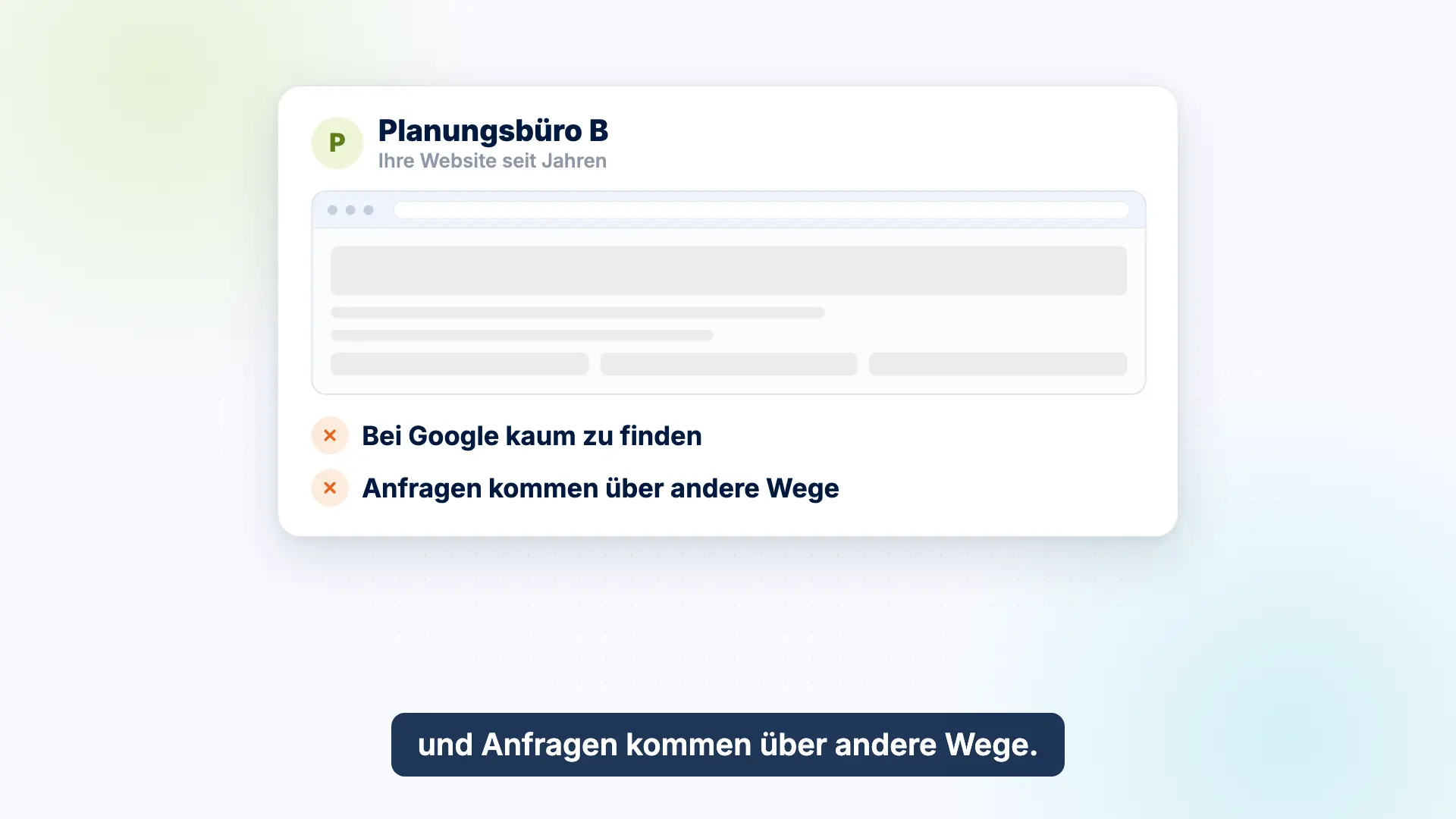 Vorschau des Erklärvideos: Die Website eines Beispiel-Planungsbüros ist bei Google kaum zu finden.